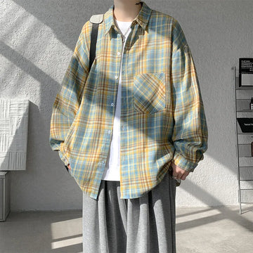 Riolio Spring Long Sleeved Shirt Men Fashion Retro Plaid Shirt Men Streetwear Loose Casual Shirt Mens Vintage Shirts Plus Size 5XL